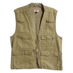 Vtg Flax Art Mens Utility Cargo Vest Medium Beige Safari Workwear Multi Pockets